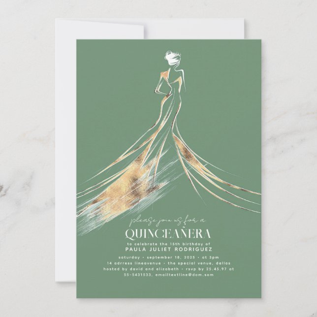 Elegant Sophisticated Sage Green QUINCEAÑERA Invitation (Front)