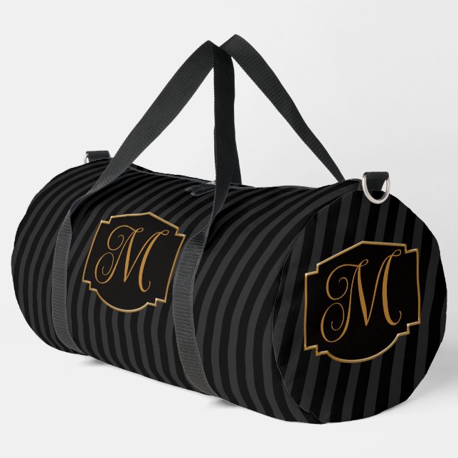 Elegant, Sophisticated Striped Monogram  Duffle Bag (Left Corner)