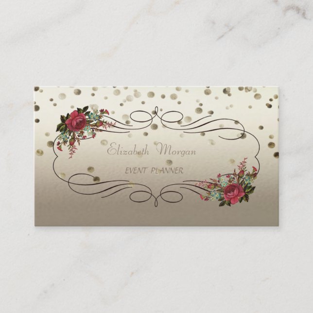 Elegant Sophisticated ,Vintage,Flowers,Confetti Business Card (Front)