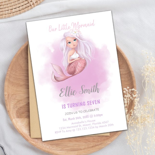 Élégant sous la mer Invitations de fête pour les f (Copper Tail Mermaid Birthday Invitations)
