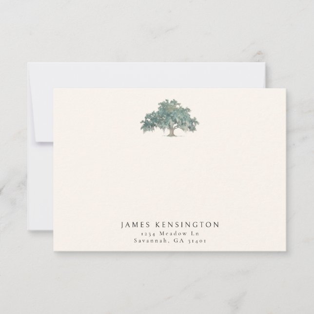 Elegant Southern Oak Tree Custom Name Address Card (Front)