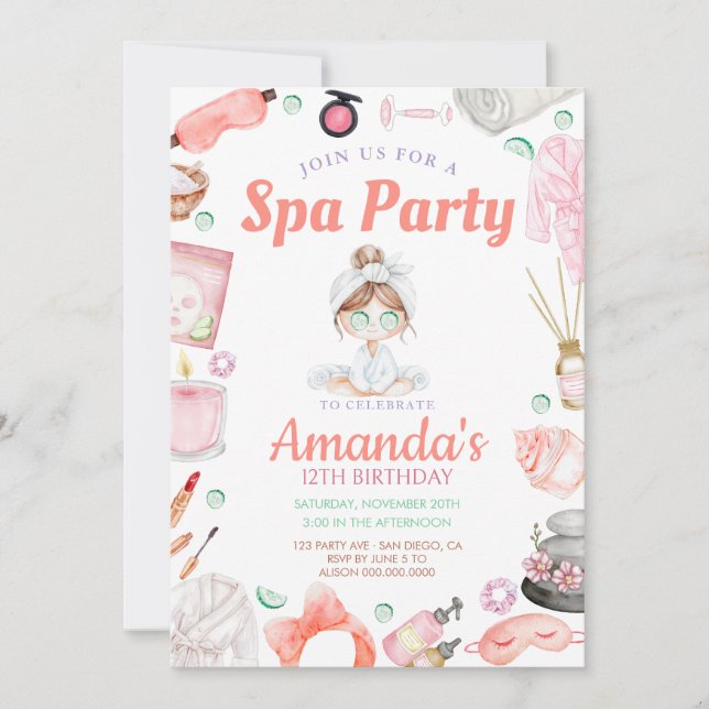 Elegant Spa day Birthday Invitation (Front)