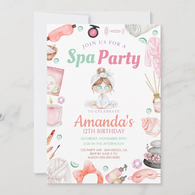 Elegant Spa day Birthday Invitation (Front)