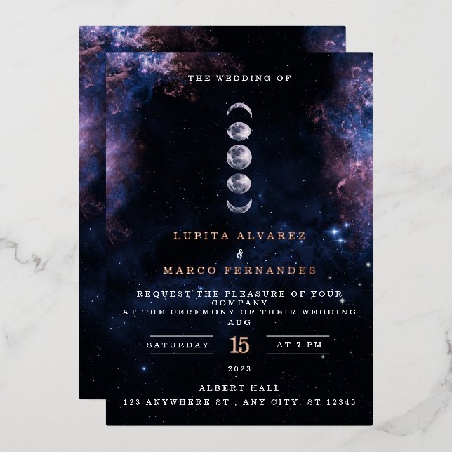 Elegant Space Theme Astronomy Moon Wedding Invitat (Front/Back)
