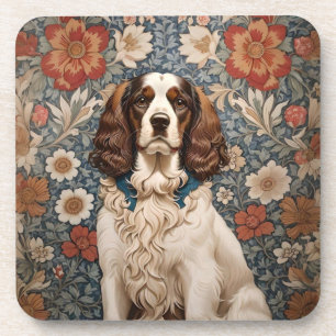 Elegant Spaniel On Floral Background Coaster