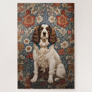 Elegant Spaniel On Floral Background Jigsaw Puzzle