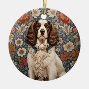 Elegant Spaniel On Vintage Floral Background Ceramic Ornament