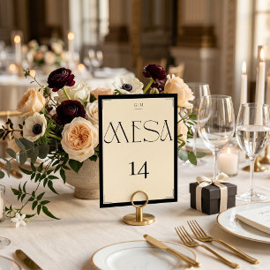 Elegant Spanish Black Cream Monogram Numero Mesa Table Number