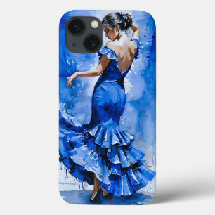 Elegant Spanish Flamenco Dancer Lady In Blue iPhone 13 Case