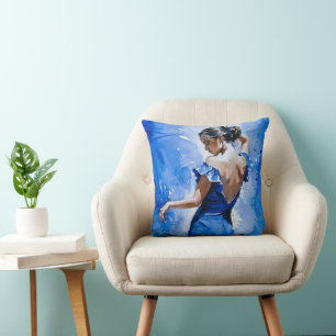 Elegant Spanish Flamenco Dancer Lady In Blue Throw Pillow