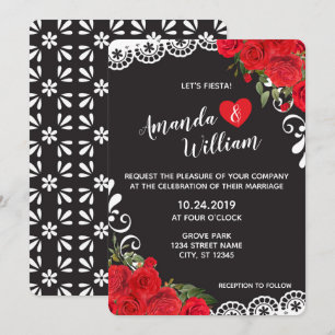 Elegant Spanish Red Rose & Lace Wedding Invitation