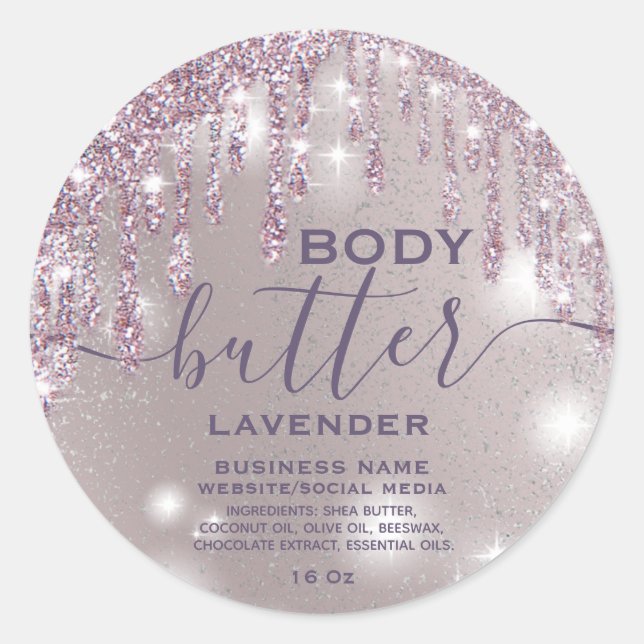 Elegant sparkle drips script body butter label (Front)