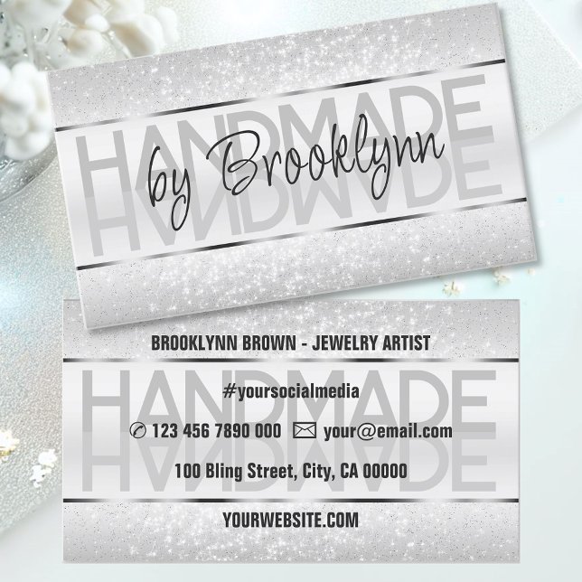Elegant Sparkle Glitter Luxurious Glam Light Grey Business Card (Creator Uploaded)