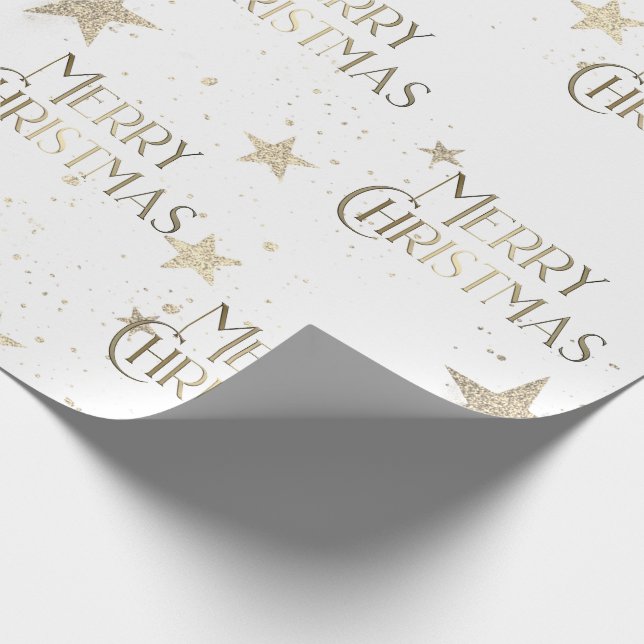 Elegant Sparkle Gold Stars Merry Christmas  Wrapping Paper (Corner)