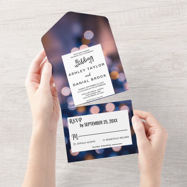 Elegant sparkle lights bokeh blur blue Wedding All All In One Invitation (Tearaway)