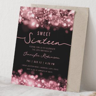 Elegant Sparkle Lights Sweet Sixteen Rose Gold Invitation