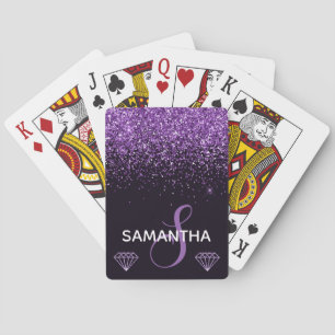 Elegant Sparkle Purple Glitter Monogram Playing Cards
