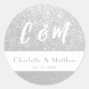 Elegant Sparkle Silver Glitter Wedding Classic Round Sticker