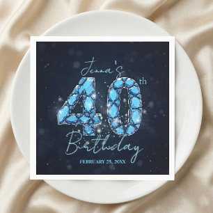 Elegant Sparkle Teal Blue Gemstone 40th Birthday Napkin