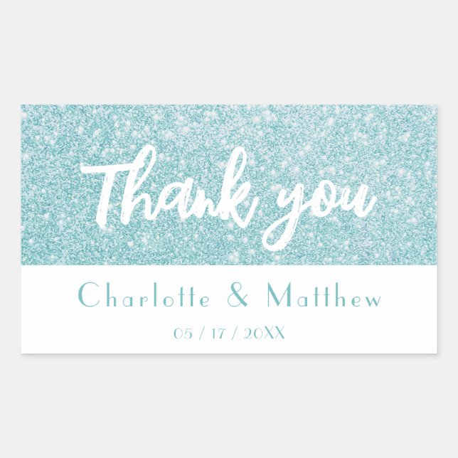 Elegant Sparkle Turquoise Glitter Wedding Sticker (Front)