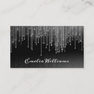 Elegant Sparkle White Crystal Rhinestone Black Business Card