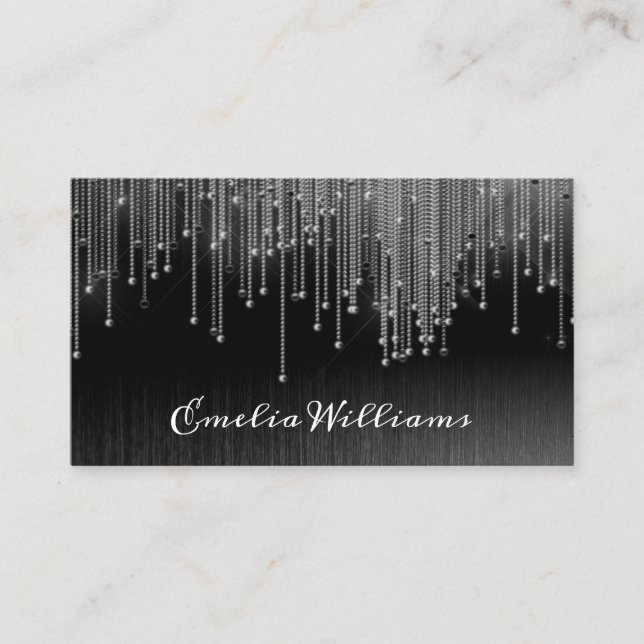 Elegant Sparkle White Crystal Rhinestone Black Business Card (Front)