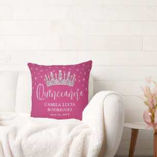 Elegant Sparkles Quinceañera Fuschia Pink Keepsake Throw Pillow