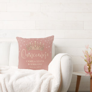 Elegant Sparkles Quinceañera Rose Gold Keepsake Throw Pillow