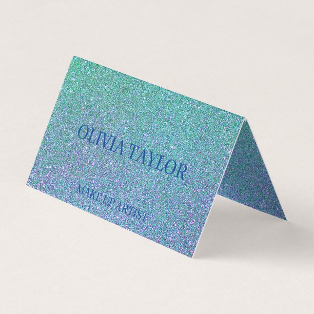 Elegant sparkling baby blue glitter business card (Front)