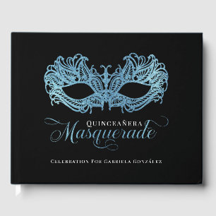 Elegant Sparkling Blue Masquerade Quinceanera Guest Book