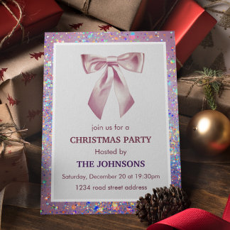 Elegant Sparkling Bow Christmas Party Invitation