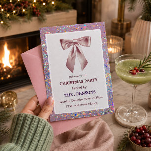 Elegant Sparkling Bow Christmas Party Invitation