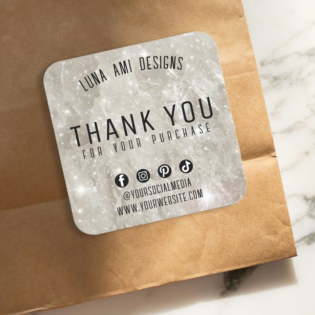 Elegant Sparkling Crystal Diamond Thank You Order Square Sticker (Creator Uploaded)