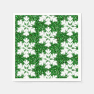 Elegant sparkling glitter green frosty snowflake napkin