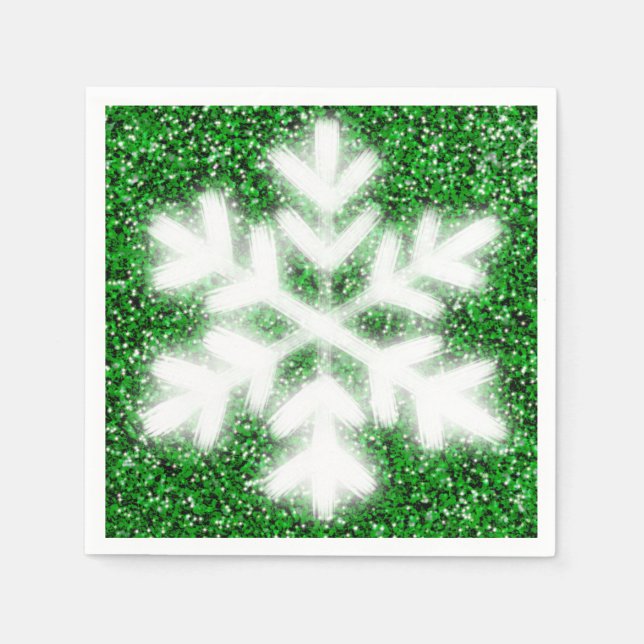 Elegant sparkling glitter green frosty snowflake napkin (Front)