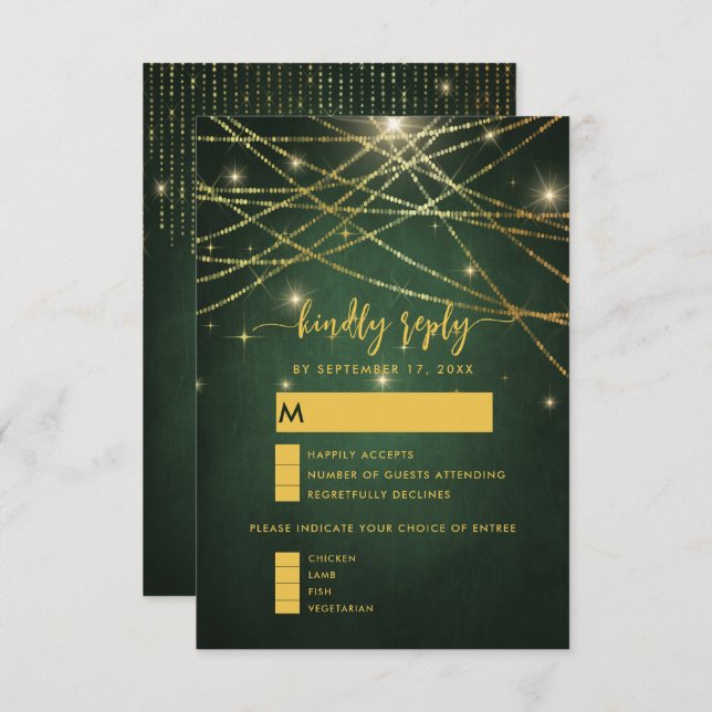 Elegant Sparkling Gold String Lights Wedding RSVP Enclosure Card (Front/Back)