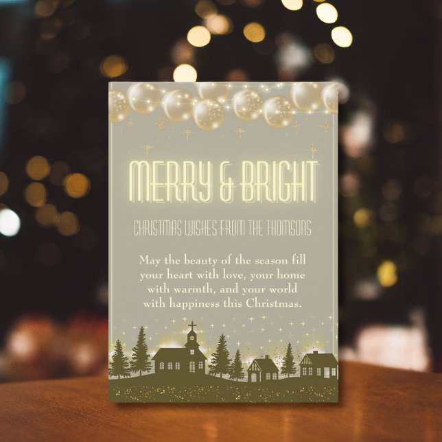 Elegant Sparkling Gold Winter Village  Holiday Card (Creator Uploaded)