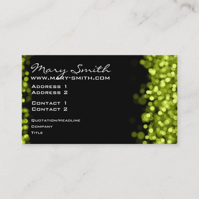 Elegant Sparkling Lights Lime Green Business Card (Front)