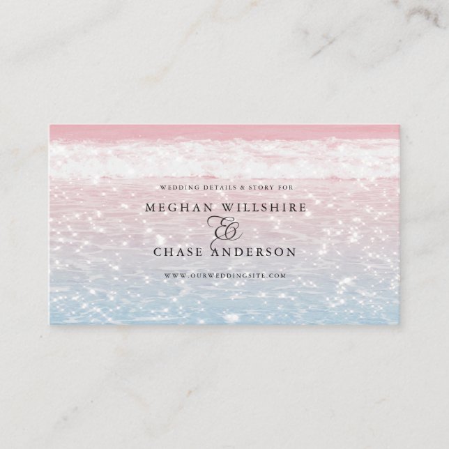 Elegant Sparkling Ocean Beach Wedding Business Card (Front)
