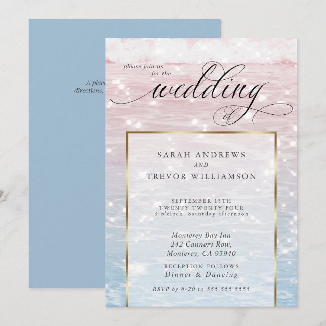 Elegant Sparkling Ocean Beach Wedding  Invitation (Front/Back)