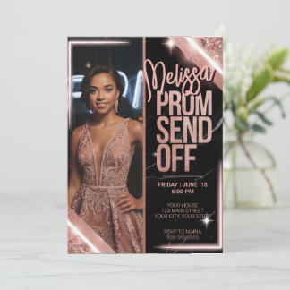 Elegant Sparkling Pink Prom Send Off DIY Photo Invitation
