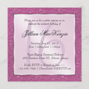 Elegant Sparkling Pink Sweet 16 Glitter Invite