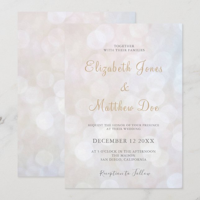 Elegant Sparkly Champagne Wedding Invitation (Front/Back)