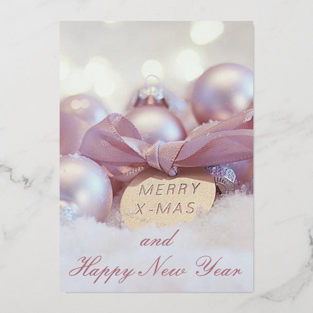 Elegant Sparkly Christmas Ball Foil Holiday Card (Front)