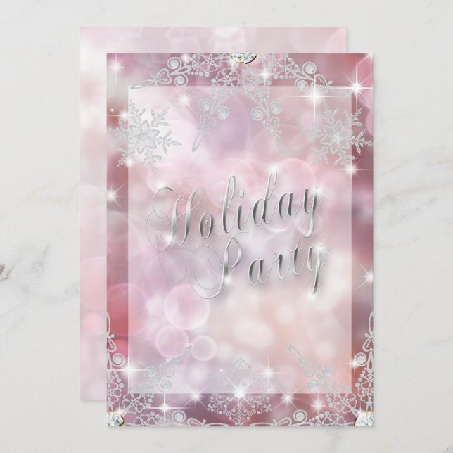 Elegant Sparkly Deep Rose Bokeh  Christmas Party Invitation (Front/Back)