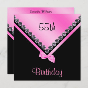 Elegant Sparkly Diamonds & Pink Bow 55th Birthday Invitation