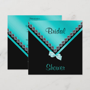 Elegant Sparkly Diamonds & Teal Bow Bridal Shower Invitation