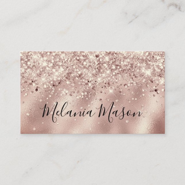 Elegant Sparkly Glitter Makeup Artist Rose Gold Business Card (Front)