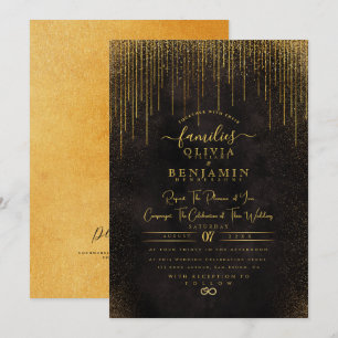 Elegant Sparkly Gold Glitter Foil Chic Wedding Inv Invitation