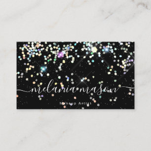 Elegant Sparkly Holographic Glitter Beauty Black B Business Card